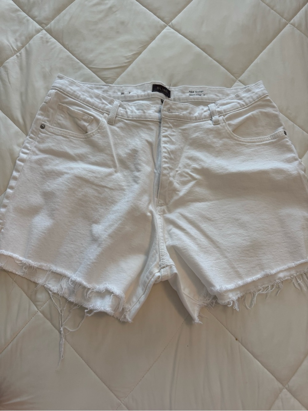 DL1961 White Frayed Hem Denim Shorts